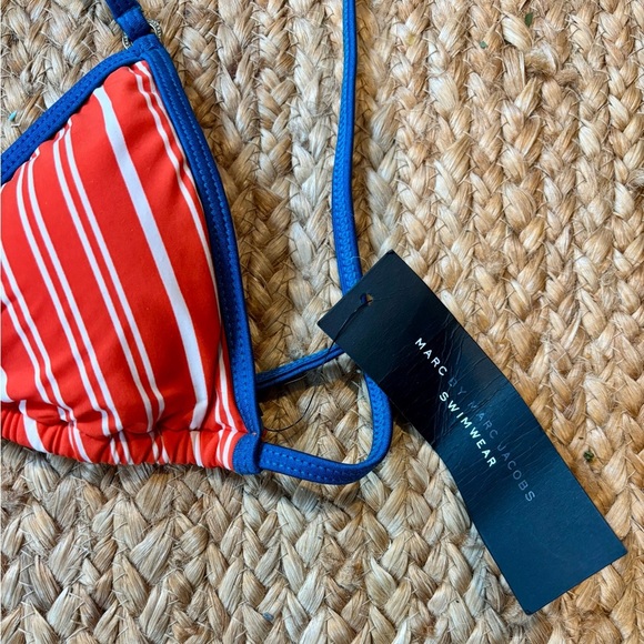 NWT Marc Jacobs Triangle Bikini Top Red White Stripe Teal Trim Size S - Picture 2 of 2